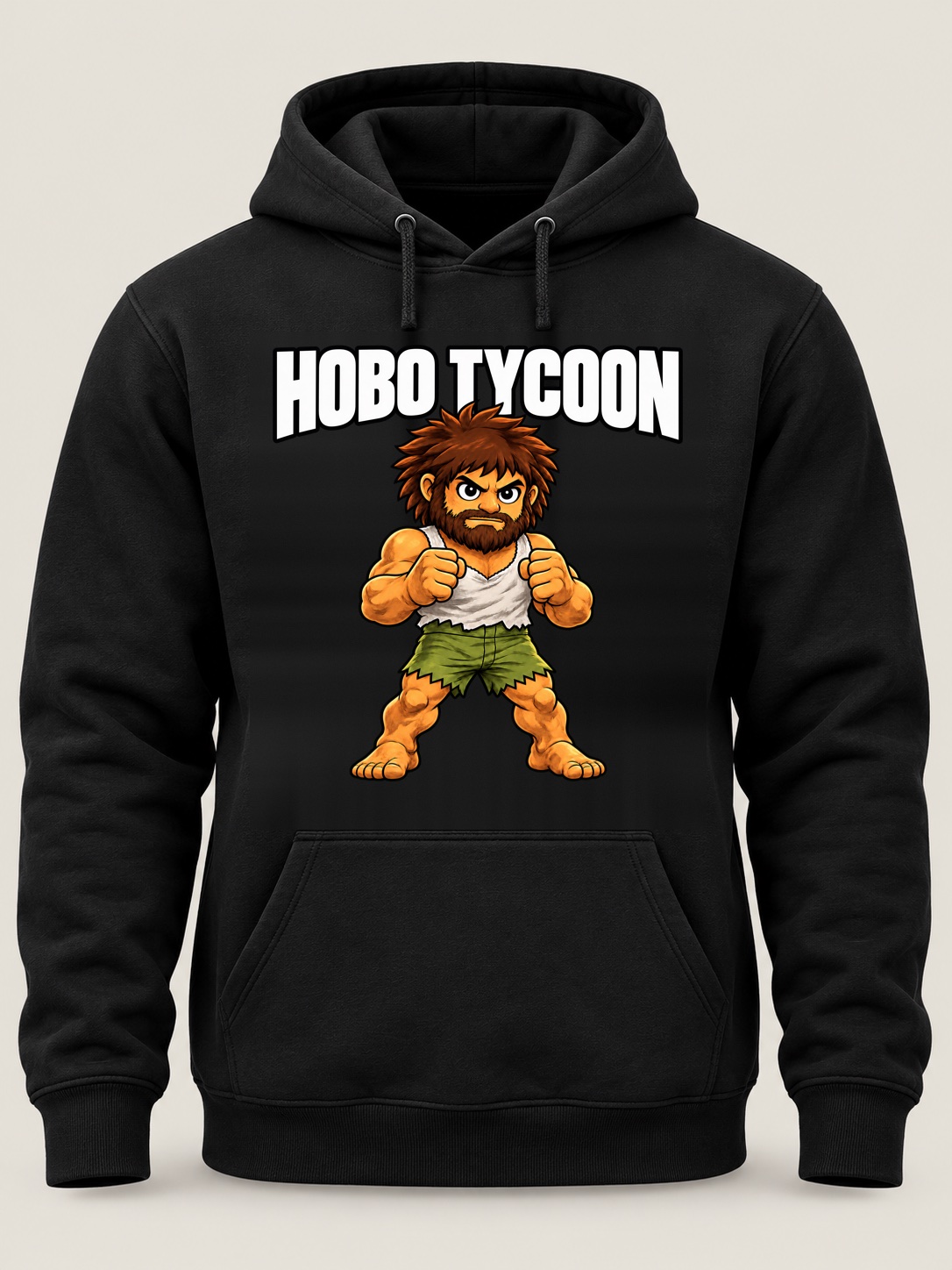 Front of the black HOBO TYCOON hoodie: the cartoon Hobo under an arched HOBO TYCOON